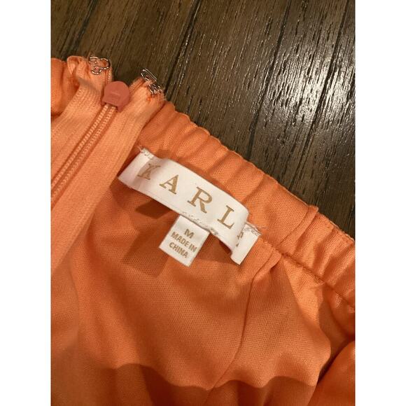 Karlie Tiered Ruffle off the shoulder prairie maxi Midi cotton Dress orange M - Picture 10 of 11